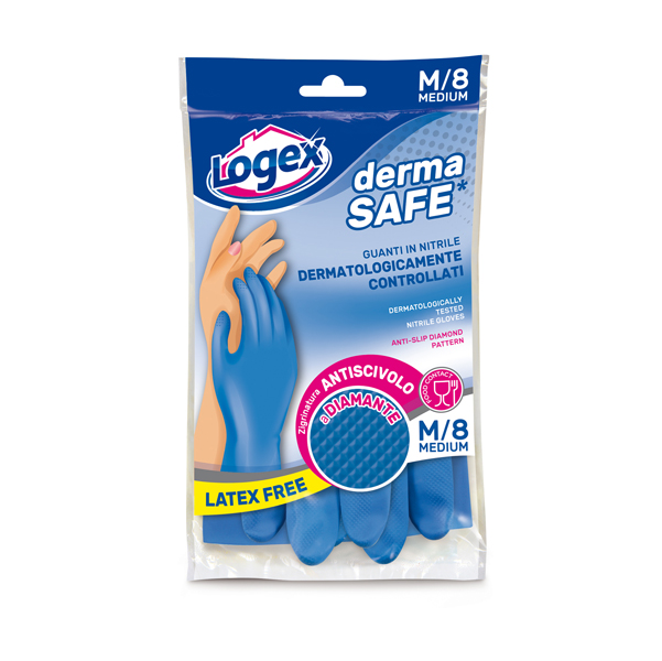 GUANTI IN NITRILE DERMASAFE - TAGLIA M - BLU - LOGEX PROFESSIONAL 88970