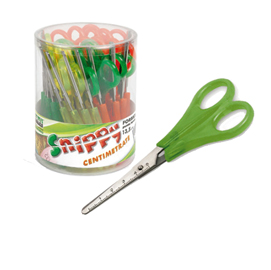FORBICI SNIPPY CENTIMETRATE - PUNTA TONDA - IMPUGNATURA PLASTICA - LAMA IN ACCIAIO INOX - 13,5 CM - COLORI ASSORTITI - LEBEZ - CONF. 24 PEZZI 51489