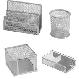SET SCRIVANIA DA 4 ACCESSORI - RETE METALLICA - ARGENTO - LEBEZ 58000