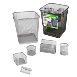 SET SCRIVANIA DA 6 ACCESSORI - RETE METALLICA - NERO - LEBEZ 58003