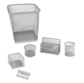 SET SCRIVANIA DA 6 ACCESSORI - RETE METALLICA - ARGENTO - LEBEZ 58002