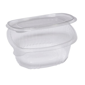 CONTENITORI OVALI IN PET - CON COPERCHIO INCERNIERATO - 16 X 13,5 X 6,2 CM - CUKI PROFESSIONAL - PACK 50 PEZZI 90557