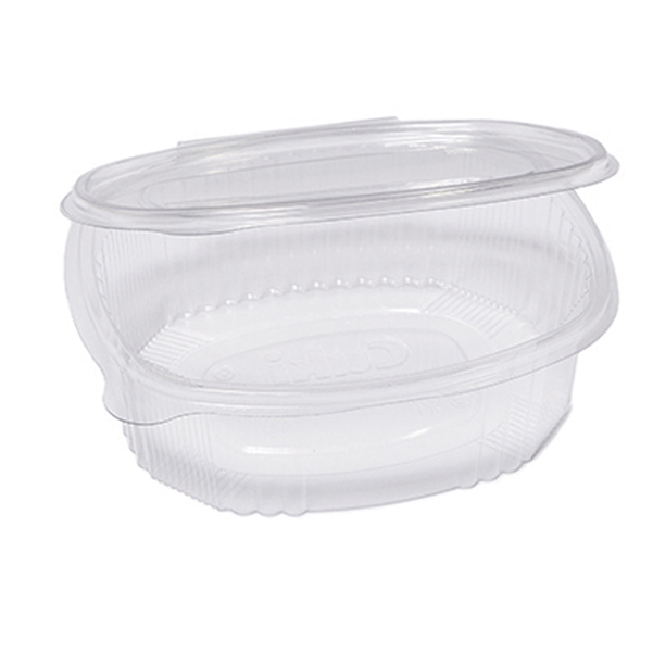 CONTENITORI OVALI IN PET - CON COPERCHIO INCERNIERATO - 18 X 15,1 X 6,5 CM - CUKI PROFESSIONAL - PACK 50 PEZZI 90558