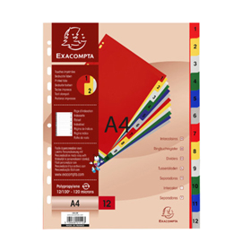 DIVISORI NUMERICI - 1-12 - PPL OPACO - A4 - COLORI ASSORTITI - EXACOMPTA 102332