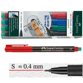 PENNARELLO MULTIMARK UNIVERSALE PERMANENTE CON GOMMA - ASTUCCIO 4 COLORI - PUNTA SUPERFINE 0,4MM - FABER CASTELL 45928