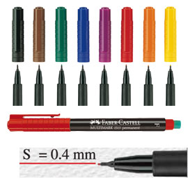PENNARELLO MULTIMARK UNIVERSALE PERMANENTE CON GOMMA - PUNTA SUPERFINE 0,4MM - ASTUCCIO 8 COLORI - FABER CASTELL 68172