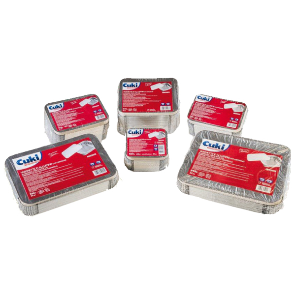 CONTENITORE IN ALLUMINIO - 21,2 X 14,7 X 4 CM - 2 PORZIONI - COPERCHIO INCLUSO - CUKI PROFESSIONAL - PACK 50 PEZZI 82645
