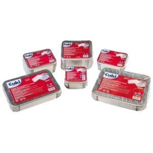 CONTENITORE IN ALLUMINIO - 31,5 X 21,5 X 4,2 CM - 6 PORZIONI - COPERCHIO INCLUSO - CUKI PROFESSIONAL - PACK 25 PEZZI 82647