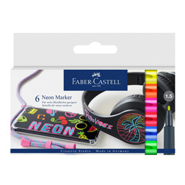MARCATORI - PUNTA 1,5 MM - COLORI ASSORTITI NEON - FABER-CASTELL - CONF. 6 PEZZI 98446