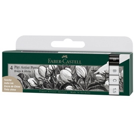 PITT ARTIST PEN - PUNTE ASSORTITE - BIANCO/NERO - FABER CASTELL - CONF. 4 PEZZI 98449
