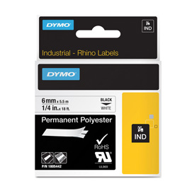 NASTRO RHINO 18486 - 12 MM X 5,5 MT - POLIESTERE - PERMANENTE - NERO/METALLO - DYMO 72183