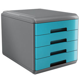 CASSETTIERA MYDESK - 29,5X38,5X28,2 CM - 4 CASSETTI DA 4,5 CM - GRIGIO-TURCHESE - ARDA 74998