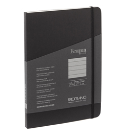TACCUINO ECOQUA PLUS - CON ELASTICO - RILEGATURA CUCITA - A5 - 5 MM - 80 FOGLI - RIGHE -  NERO - FABRIANO 94732