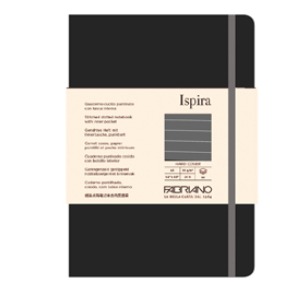 TACCUINO ISPIRA - CON ELASTICO - COPERTINA RIGIDA - A5 - 96 FOGLI - RIGHE - NERO - FABRIANO 94750