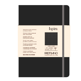 TACCUINO ISPIRA - CON ELASTICO - COPERTINA RIGIDA - A5 - 96 FOGLI - PUNTINATO - NERO - FABRIANO 94744