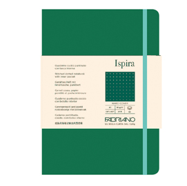 TACCUINO ISPIRA - CON ELASTICO - COPERTINA RIGIDA - A5 - 96 FOGLI - PUNTINATO - VERDE - FABRIANO 94746