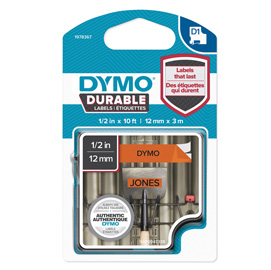 NASTRO D1 DURABLE 1978367 - 12 MM X 3 MT - NERO-ARANCIO - DYMO 80350