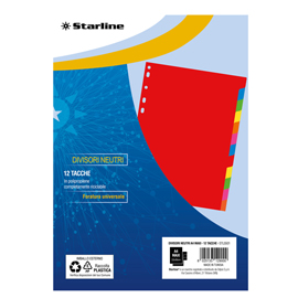 DIVISORI NEUTRI 12 TACCHE - A4 MAXI - PP - COLORI ASSORTITI - STARLINE STL5501
