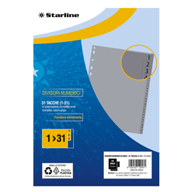 DIVISORI NUMERICI 31 TACCHE - A4 MAXI - PP - GRIGIO - STARLINE STL5509