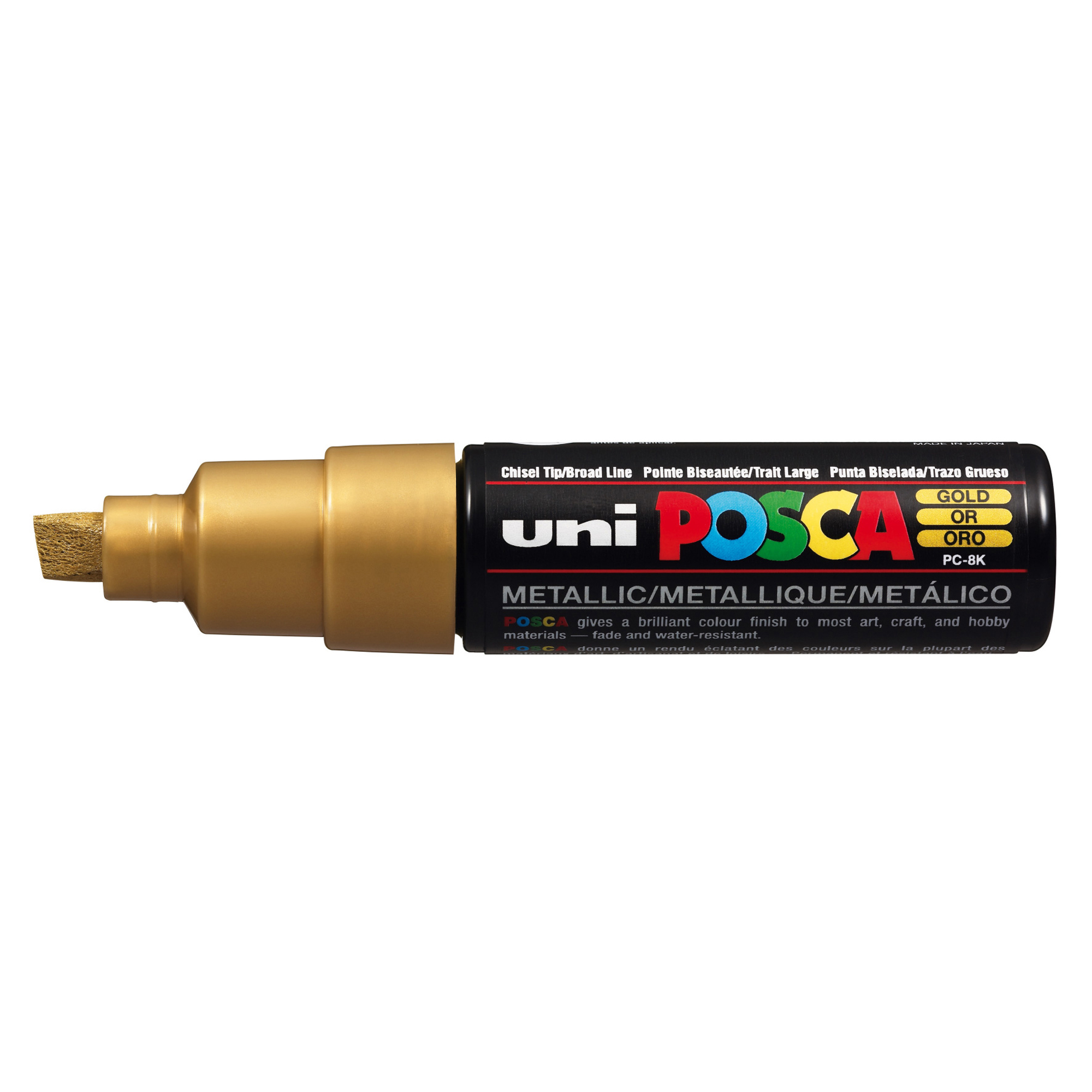 MARCATORE A BASE D'ACQUA UNI POSCA PC8K - PUNTA LARGE A SCALPELLO 8,0MM - ORO - UNI MITSUBISHI 77232