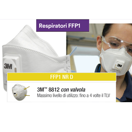 MASCHERINA 8812 CLASSIC FFP1 - CON VALVOLA - MONOUSO - 3M - CONF. 10 PEZZI (IMBUSTATE SINGOLARMENTE) 79850