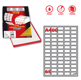 ETICHETTA ADESIVA A400 - PERMANENTE - 38,1X21,2 MM - 65 ETICHETTE PER FOGLIO - BIANCO - MARKIN - SCATOLA 100 FOGLI A4 32443