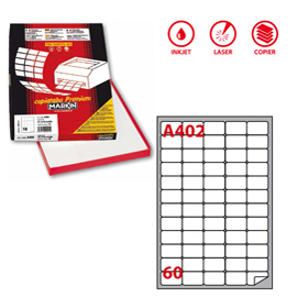 ETICHETTA ADESIVA A402 - PERMANENTE - 37,5X23,5 MM - 60 ETICHETTE PER FOGLIO - BIANCO - MARKIN - SCATOLA 100 FOGLI A4 47026