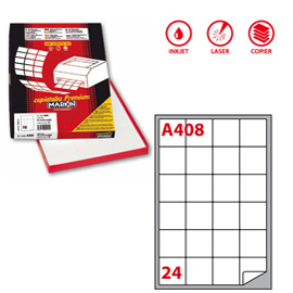 ETICHETTA ADESIVA A408 - PERMANENTE - 47,5X46,5 MM - 24 ETICHETTE PER FOGLIO - BIANCO - MARKIN - SCATOLA 100 FOGLI A4 49064