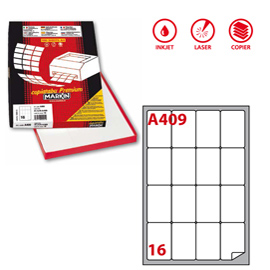 ETICHETTA ADESIVA A409 - PERMANENTE - 47,7X70 MM - 16 ETICHETTE PER FOGLIO - BAINCO - MARKIN - SCATOLA 100 FOGLI A4 48473