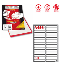 ETICHETTA ADESIVA A456 - PERMANENTE - 100X17 MM - 30 ETICHETTE PER FOGLIO - BIANCA - MARKIN - SCATOLA 100 FOGLI A4 39227