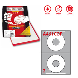ETICHETTA ADESIVA PER CD A461 - PERMANENTE - DIAMETRO CD 114,5 MM - FORO 41 MM - 2 ETICHETTE PER FOGLIO - BIANCO COPRENTE - MARKIN - SCATOLA 100 FOGLI A4 48897