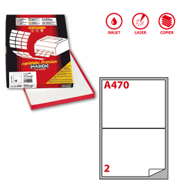 ETICHETTA ADESIVA A470 - PERMANENTE - 199,6X143,5 MM - 2 ETICHETTE PER FOGLIO - BIANCO - MARKIN - SCATOLA 100 FOGLI A4 48392