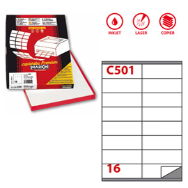ETICHETTA ADESIVA C501 - PERMANENTE - 105X36 MM - 16 ETICHETTE PER FOGLIO - BIANCO - MARKIN - SCATOLA 100 FOGLI A4 31135