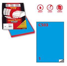 ETICHETTA ADESIVA C503 - PERMANENTE - 210X297 MM - 1 ETICHETTA PER FOGLIO - BLU - MARKIN - SCATOLA 100 FOGLI A4 49695