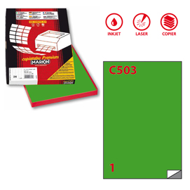 ETICHETTA ADESIVA C503 - PERMANENTE - 210X297 MM - 1 ETICHETTA PER FOGLIO - VERDE - MARKIN - SCATOLA 100 FOGLI A4 36909