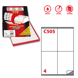 ETICHETTA ADESIVA C505 - PERMANENTE - 105X140 MM - 4 ETICHETTE PER FOGLIO - BIANCO - MARKIN - SCATOLA 100 FOGLI A4 31138