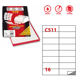 ETICHETTA ADESIVA C511 - PERMANENTE - 105X37 MM - 16 ETICHETTE PER FOGLIO - BIANCO - MARKIN - SCATOLA 100 FOGLI A4 31156