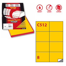 ETICHETTA ADESIVA C512 - PERMANENTE - 105X74 MM - 8 ETICHETTE PER FOGLIO - GIALLO - MARKIN - SCATOLA 100 FOGLI A4 37879