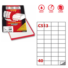 ETICHETTA ADESIVA C513 - PERMANENTE - 52,5X29,7 MM - 40 ETICHETTE PER FOGLIO - BIANCO - MARKIN - SCATOLA 100 FOGLI A4 31150