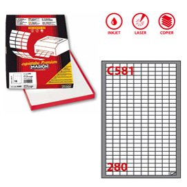 ETICHETTA ADESIVA C581 - PERMANENTE - 19X10 MM - 280 ETICHETTE PER FOGLIO - BIANCO - MARKIN - SCATOLA 100 FOGLI A4 58149