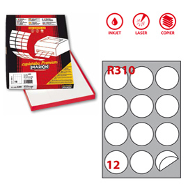 ETICHETTA ADESIVA R310 - PERMANENTE - TONDA D 60 MM - 12 ETICHETTE PER FOGLIO - BIANCO - MARKIN - SCATOLA 100 FOGLI A4 51117