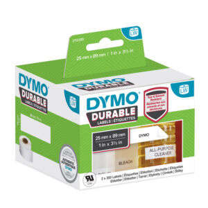 ROTOLO 350 ETICHETTE LW DURABLE INDUSTRIAL - 1933081 - 25 X 89 MM - CARTA - BIANCO - DYMO - CONF. 2 ROTOLI 80370
