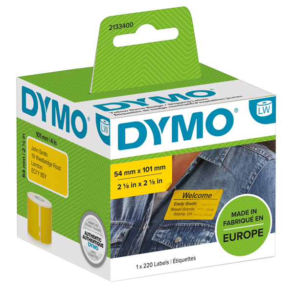 ROTOLO 220 ETICHETTE PER DYMO LABELWRITER - SPEDIZIONE-BADGE - 54X101 MM - GIALLO - DYMO 91243