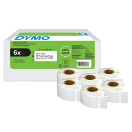 ROTOLO ETICHETTE PER INDIRIZZI - 25 X 54 MM - BIANCO - DYMO - VALUE PACK 6 PEZZI 99557