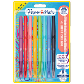 ASTUCCIO 8 COLORI FLAIR DUAL TIP PENNARELLO PUNTA MEDIA/BRUSH PAPERMATE 102364