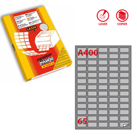 ETICHETTA ADESIVA A400 MARKIN - ARGENTO - ADATTA A STAMPANTI LASER - 38.1X21.2 MM - 65 ETICHETTE PER FOGLIO - SCATOLA DA 100 FOGLI A4 50805