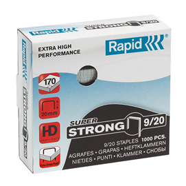 PUNTI RAPID SUPER STRONG - ALTI SPESSORI - 9-20 - ACCIAIO ZINCATO - METALLO - RAPID - CONF. 1000 PEZZI 32385