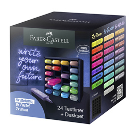 EVIDENZIATORE TEXTLINER 46 - PUNTA A SCALPELLO - TRATTO 1,0-3,0-5,0 MM - COLORI ASSORTITI - FABER CASTELL - DESKSET 24 PEZZI 100767