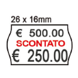 ROTOLO DA 1000 ETICHETTE A ONDA PER PRINTEX SMART 16-2616 - SCONTATO - 26X16 MM - ADESIVO PERMANENTE - BIANCO - PRINTEX - PACK 10 ROTOLI 74907