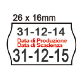 ROTOLO DA 1000 ETICHETTE A ONDA PER PRINTEX SMART 16-2616 - DATA PRODUZIONE - DATA SCADENZA - 26X16 MM - ADESIVO PERMANENTE - BIANCO - PRINTEX - PACK 10 ROTOLI 74908